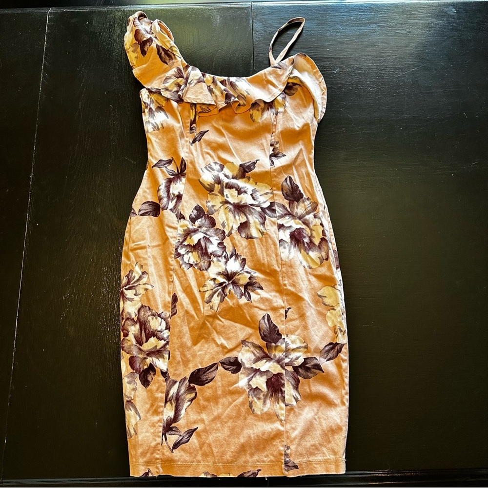 Vijo Large Floral One-Shoulder Dress Peach Flowers Mini Wedding Summer